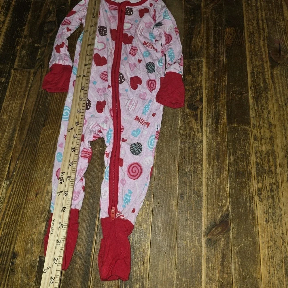 Little Sleepies Baby Girls 3-6 Months Pink Love Hearts Footie Sleeper PJs